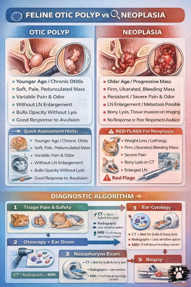 پولیپ گوش در گربه‌ها؛ تشخیص افتراقی با نئوپلازی