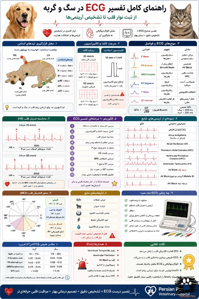 آموزش کامل تفسیر ECG در سگ و گربه | راهنمای دامپزشکان و دانشجویان دامپزشکی