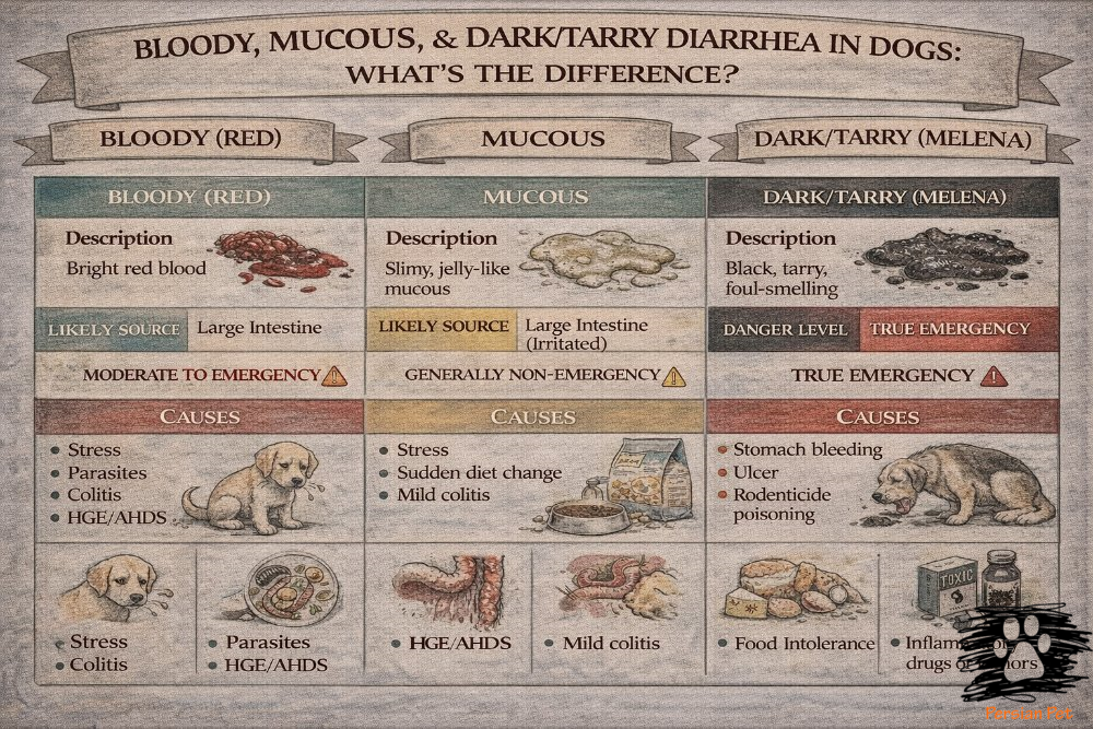 تفاوت اسهال خونی، موکوسی و تیره در سگ