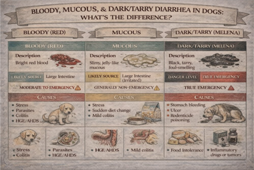 تفاوت اسهال خونی، موکوسی و تیره در سگ