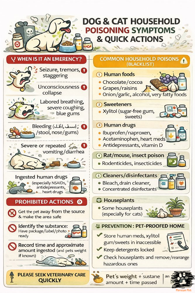 مسمومیت‌های خانگی سگ و گربه؛ علائم و اقدام فوری