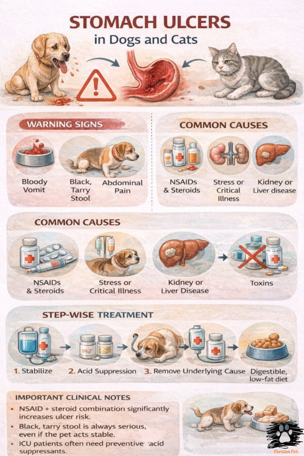 زخم معده در سگ و گربه | علائم، تشخیص و درمان