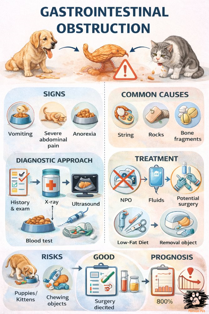 انسداد گوارشی در سگ و گربه | علائم، تشخیص و درمان فوری