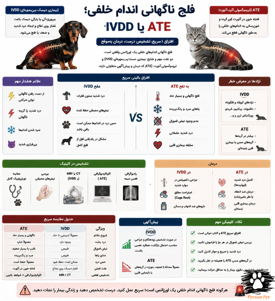 فلج ناگهانی اندام خلفی | IVDD یا ATE؟ افتراق، علائم و تشخیص سریع