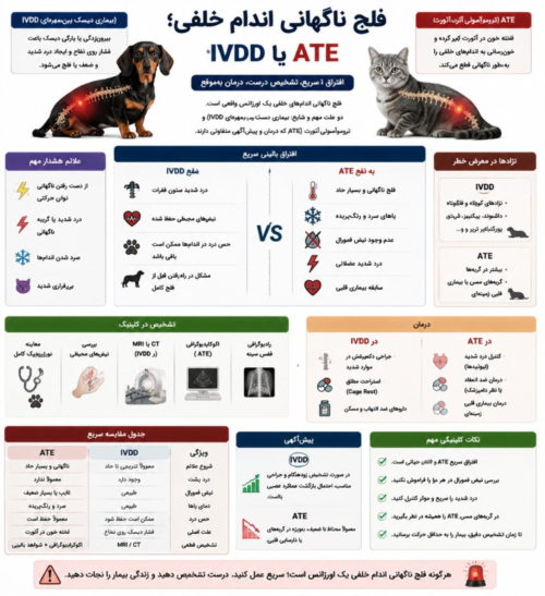فلج ناگهانی اندام خلفی | IVDD یا ATE؟ افتراق، علائم و تشخیص سریع