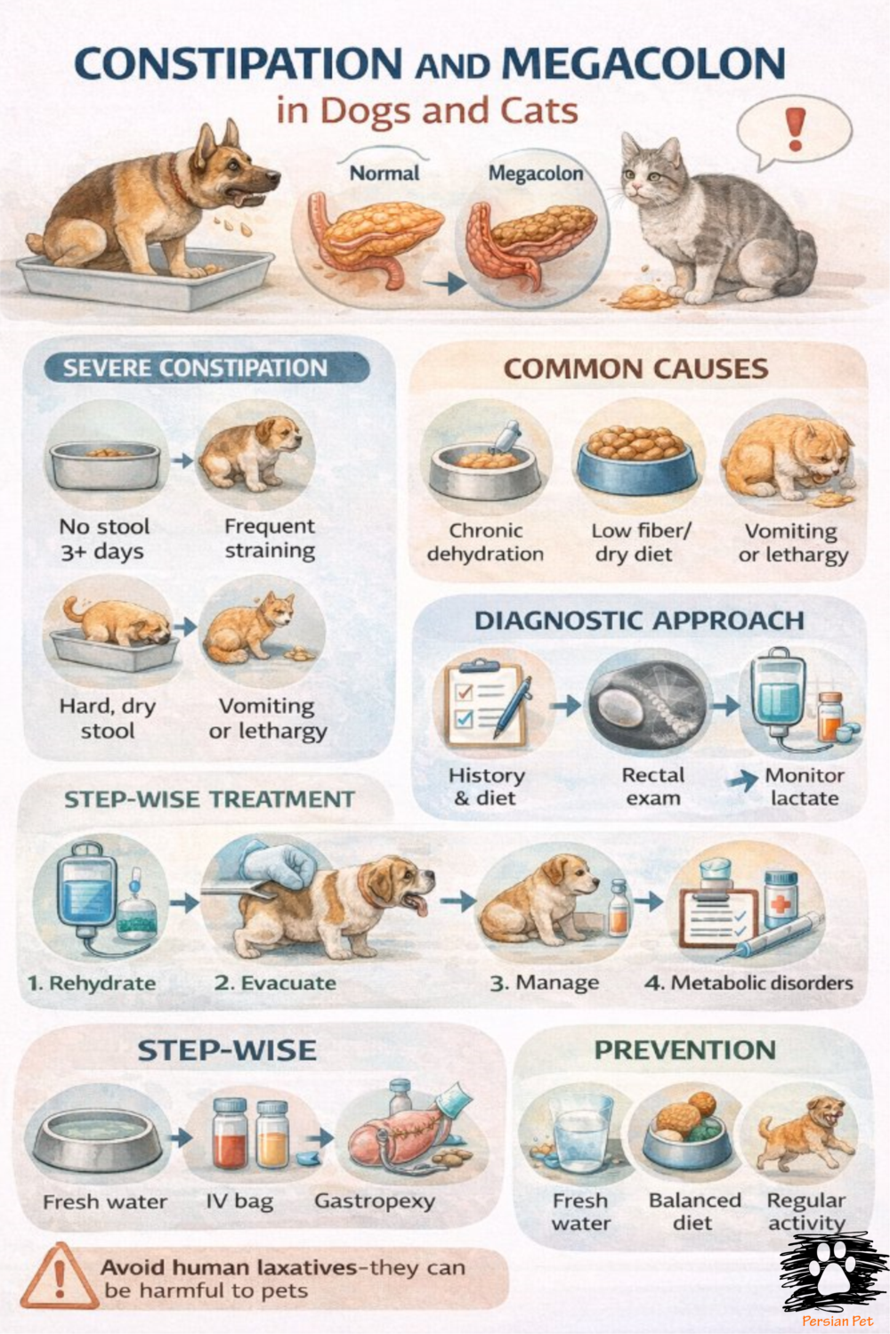 یبوست و مگاکولون در سگ و گربه | تشخیص و درمان تخصصی