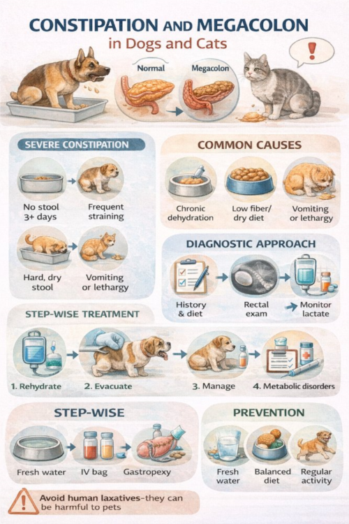 یبوست و مگاکولون در سگ و گربه | تشخیص و درمان تخصصی
