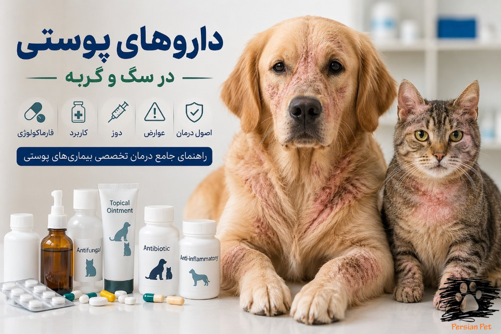 داروهای پوستی در سگ و گربه | فارماکولوژی، کاربرد، دوز، عوارض و اصول درمان تخصصی