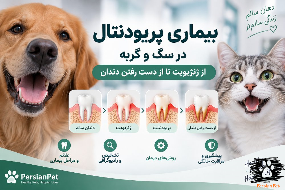 بیماری پریودنتال در سگ و گربه | علائم، مراحل، تشخیص، درمان و پیشگیری