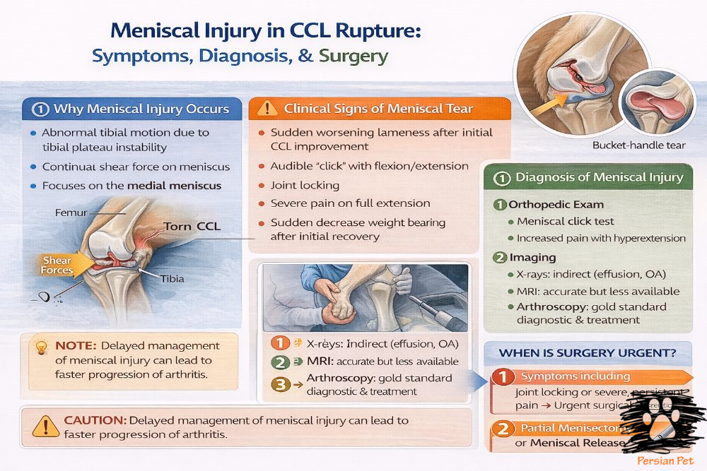آسیب منیسک در پارگی CCL سگ؛ تشخیص و جراحی
