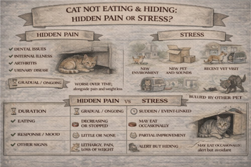 گربه غذا نمی‌خورد و پنهان می‌شود؛ درد پنهان یا استرس؟