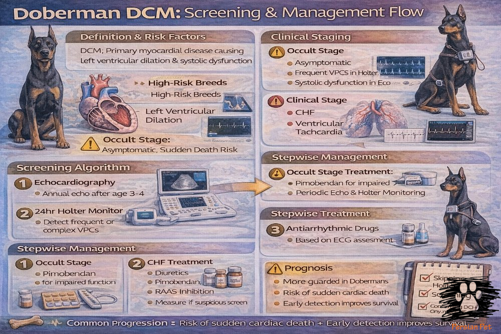 DCM در سگ‌های بزرگ‌نژاد (به‌خصوص دوبرمن/باکسر)