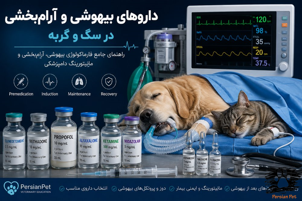 داروهای بیهوشی و آرام‌بخشی در سگ و گربه | راهنمای جامع فارماکولوژی بیهوشی دامپزشکی | PersianPet