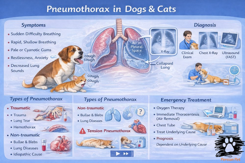 پنوموتوراکس در سگ و گربه | علائم و درمان اورژانسی