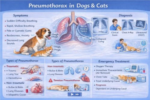 پنوموتوراکس در سگ و گربه | علائم و درمان اورژانسی
