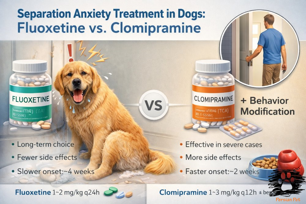 دارودرمانی اضطراب جدایی در سگ‌ها؛ مقایسه فلوکستین و کلومیپرامین