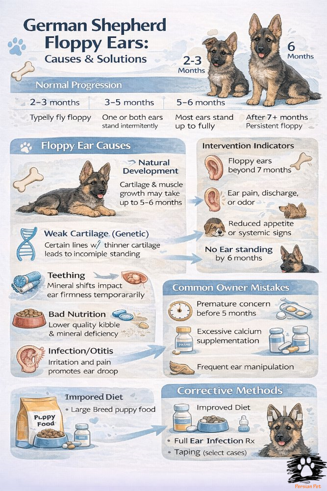 افتادگی گوش در ژرمن شپرد؛ علت و درمان