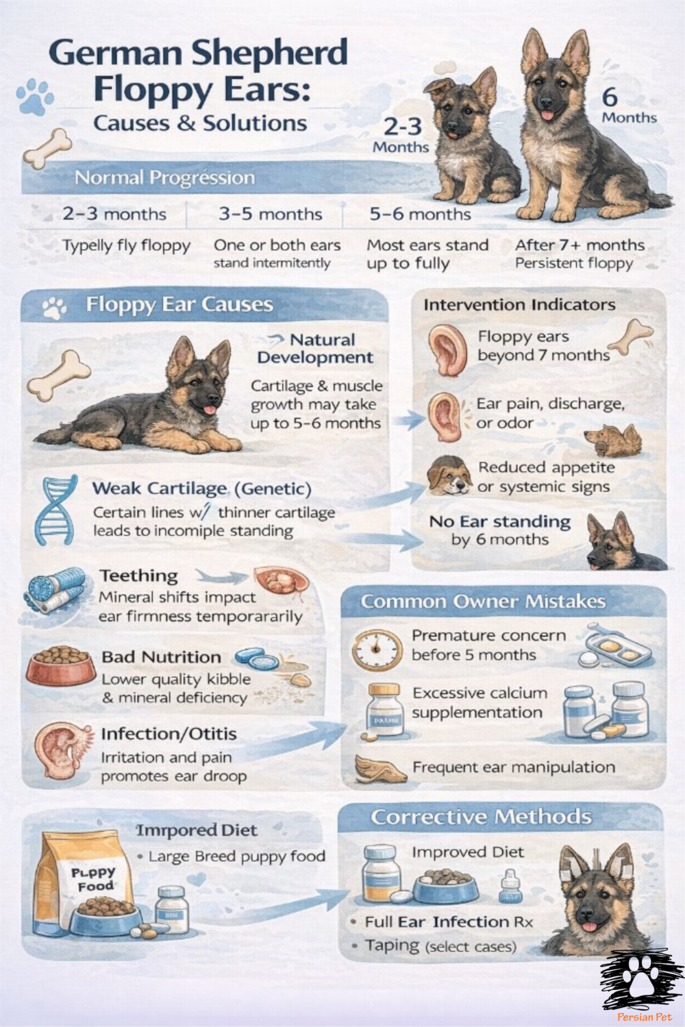 افتادگی گوش در ژرمن شپرد؛ علت و درمان