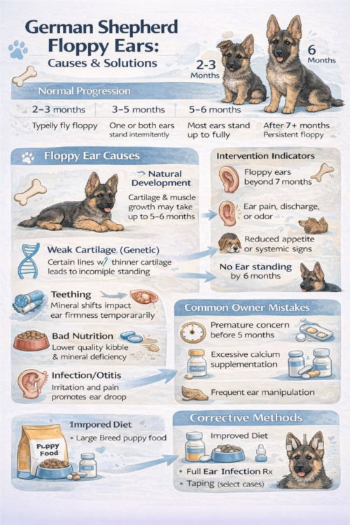 افتادگی گوش در ژرمن شپرد؛ علت و درمان