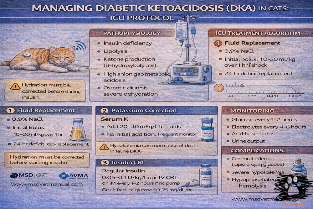 کتواسیدوز دیابتی در گربه | پروتکل ICU تخصصی