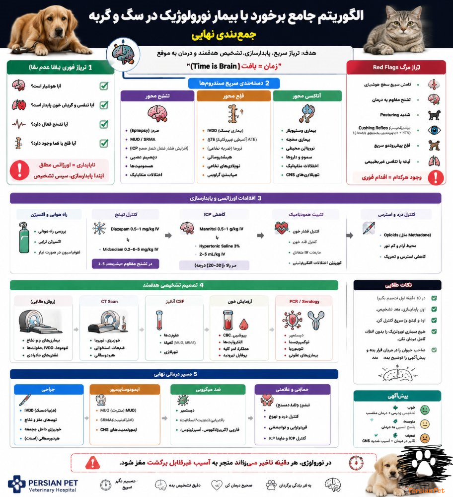الگوریتم جامع نورولوژی دامپزشکی | برخورد با بیمار نورولوژیک در سگ و گربه