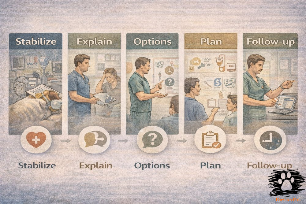 پروتکل ارتباط دامپزشک با صاحب حیوان بدحال؛ چک‌لیست، SOP و آموزش تیم