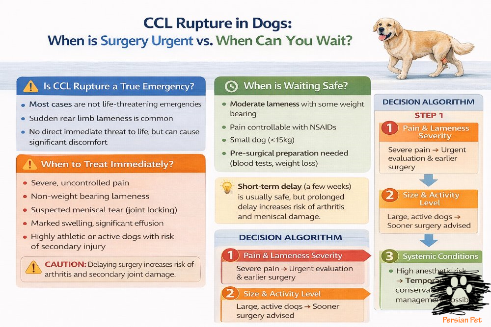پارگی رباط صلیبی سگ؛ اورژانسی یا قابل صبر؟