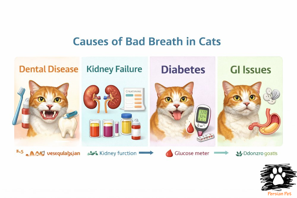 بوی بد دهان گربه نشانه چیست؟
