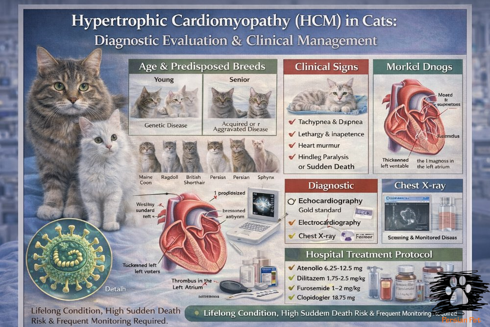 HCM در گربه‌ها؛ تشخیص پاراکلینیکال، درمان و پایش بالینی