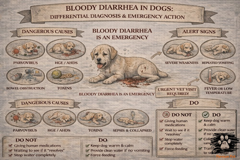 اسهال خونی در سگ؛ تشخیص افتراقی و اقدام فوری