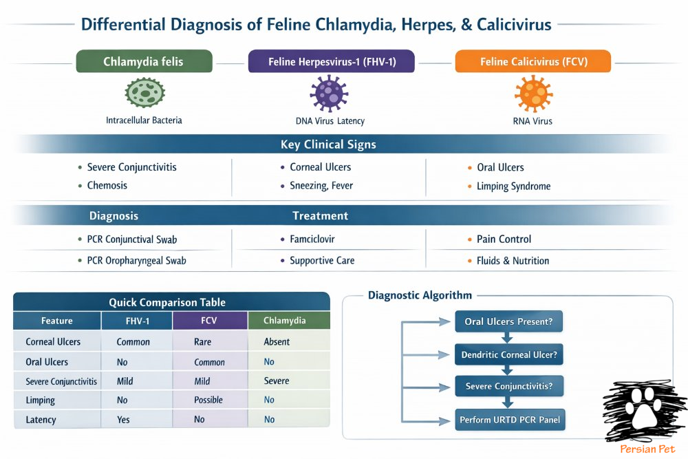 تشخیص تفریقی کلامیدیا، هرپس و کلیسی ویروس در گربه