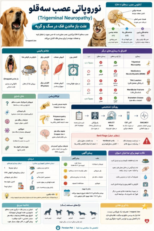Trigeminal Neuropathy در سگ و گربه | علت باز ماندن فک، تشخیص و درمان