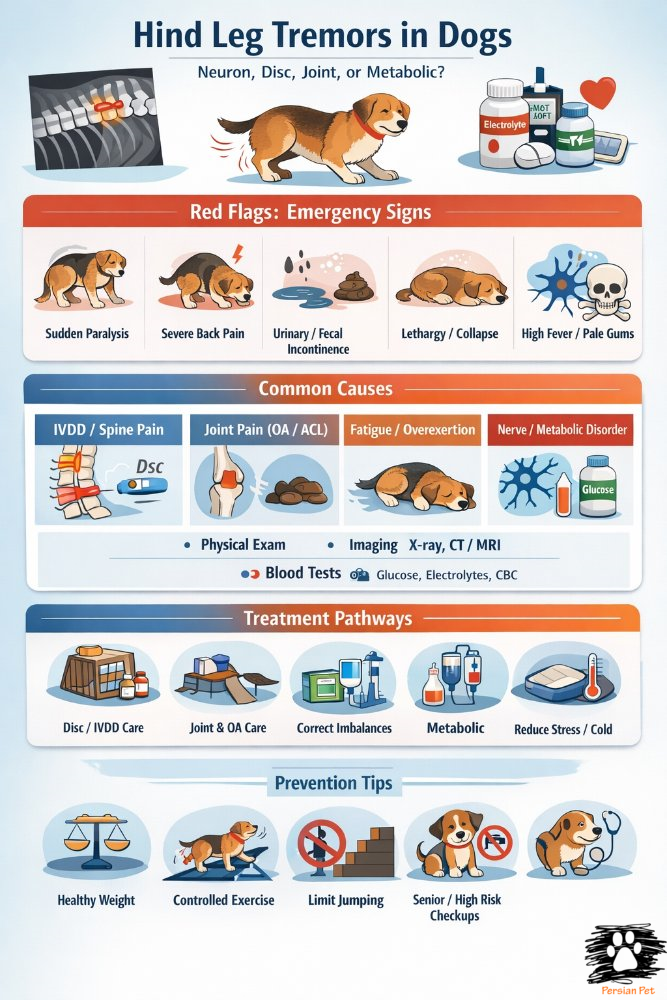لرزش پاهای عقب سگ؛ علل عصبی، متابولیک یا درد؟