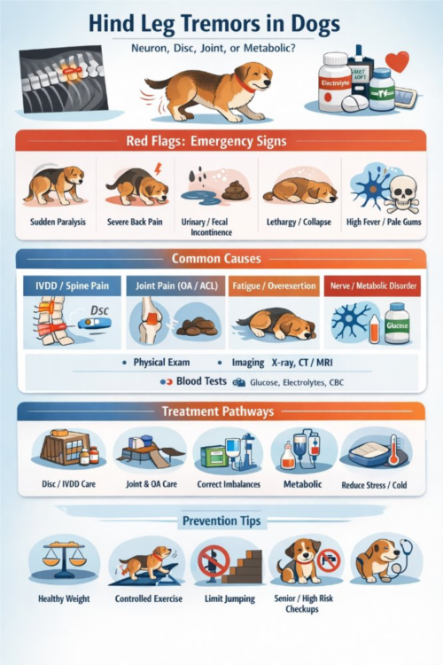 لرزش پاهای عقب سگ؛ علل عصبی، متابولیک یا درد؟