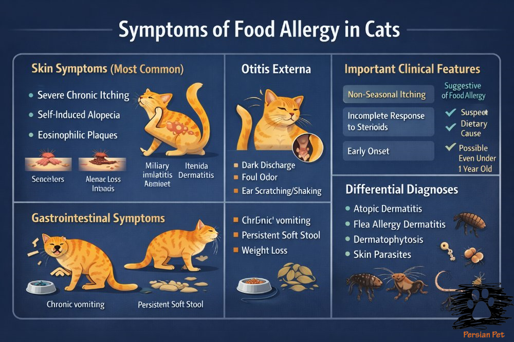 علائم آلرژی غذایی در گربه