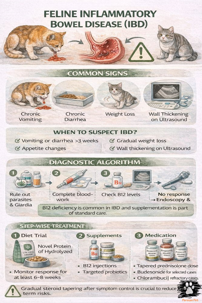 IBD در گربه | تشخیص، افتراق با لنفوم و درمان