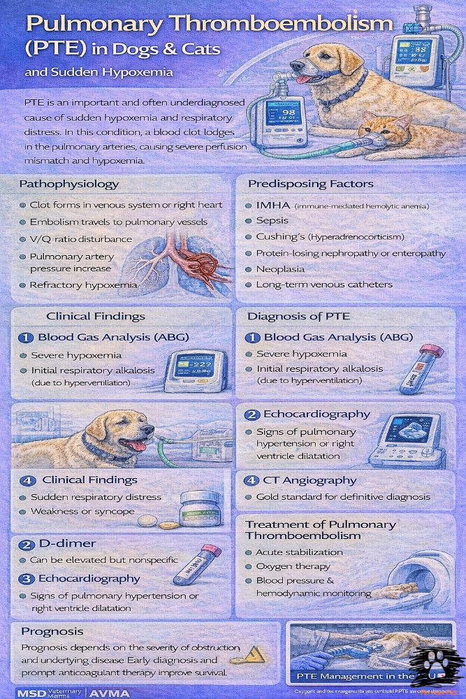 ترومبوآمبولی ریوی در سگ و گربه | PTE و هیپوکسمی ناگهانی