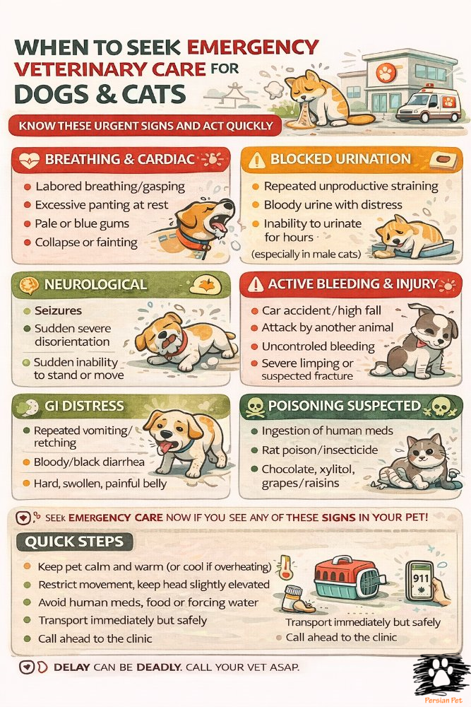 6️⃣ چه زمانی اورژانسی است؟ (سگ و گربه)